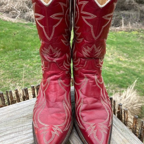 Vintage Red Leather Womens Cowboy Boots 